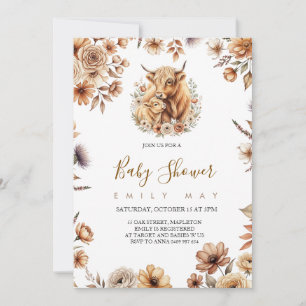 Carte Baby Shower Bohème Mignon Vache des Highlands