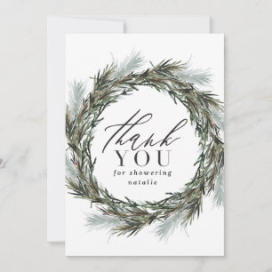 Carte Baby shower botanique de l'aquarelle d'hiver merci