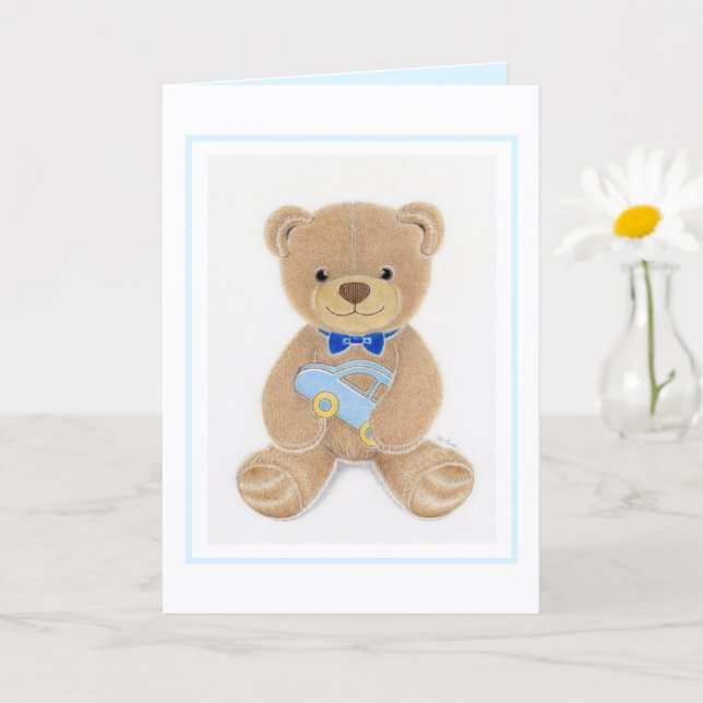 Carte Baby Shower Boy Teddy Bear Folded Greeting Card (Petite plante)