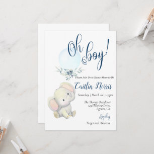 Carte Baby shower, C'est un garçon, Eléphant garçon Douc