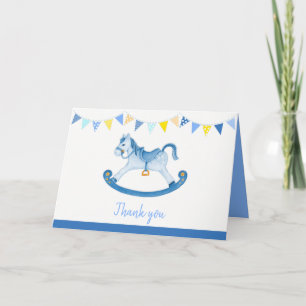 Carte Baby shower cheval à bascule bleu art aquarelle
