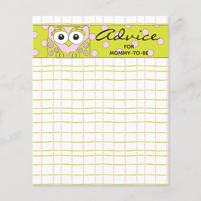 Carte baby shower "Chouette rose verte" (Devant)