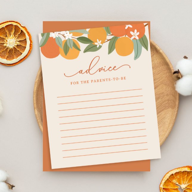 Carte Baby shower Citrus Oranges Conseils pour les (advice for the parents card with citrus theme)