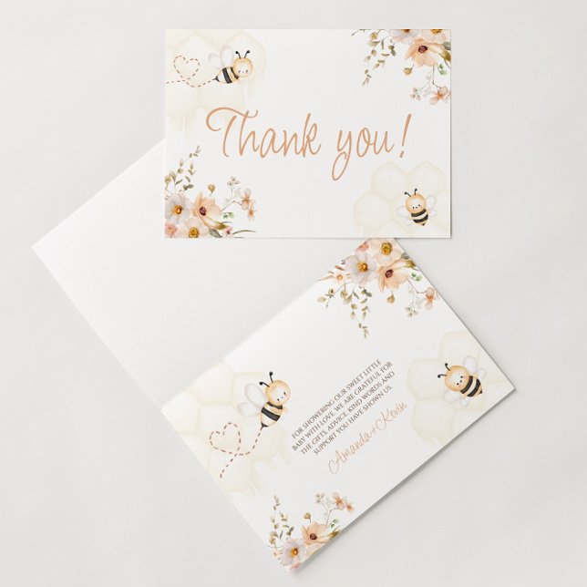 Carte Baby shower d'abeille au miel floral Merci plié (Créateur téléchargé)