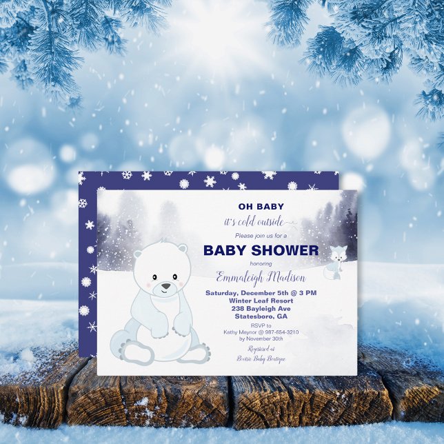 Carte Baby shower d'aquarelle de l'ours polaire (Créateur téléchargé)