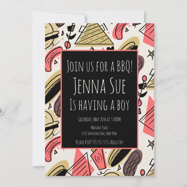 Carte Baby shower de doodles de barbecue d'été Grilling (Devant)