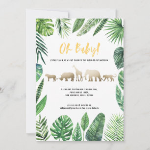 Carte Baby shower de feuillage tropical et d'animaux d'o