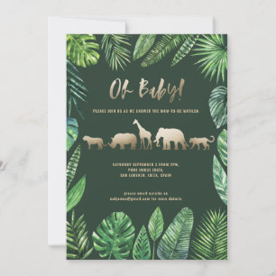 Carte Baby shower de feuillage tropical et d'animaux d'o