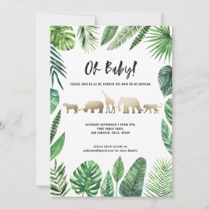 Carte Baby shower de feuillage tropical et d'animaux d'o