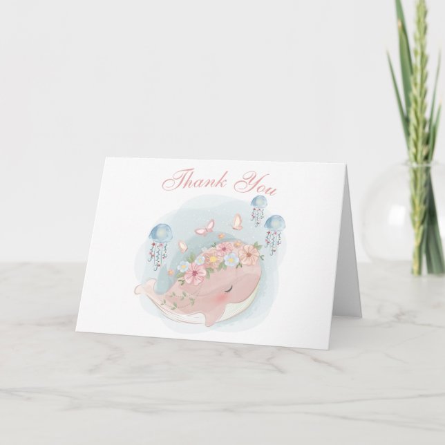 Carte Baby shower de filles de méduse de baleine nautiqu (Devant)