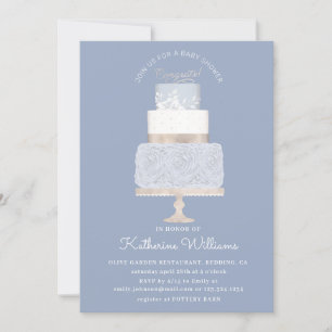 Carte baby shower de gâteau élégant bleu et or