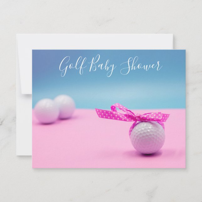 Carte Baby shower de golf avec balle de golf bleu et ros (Devant)