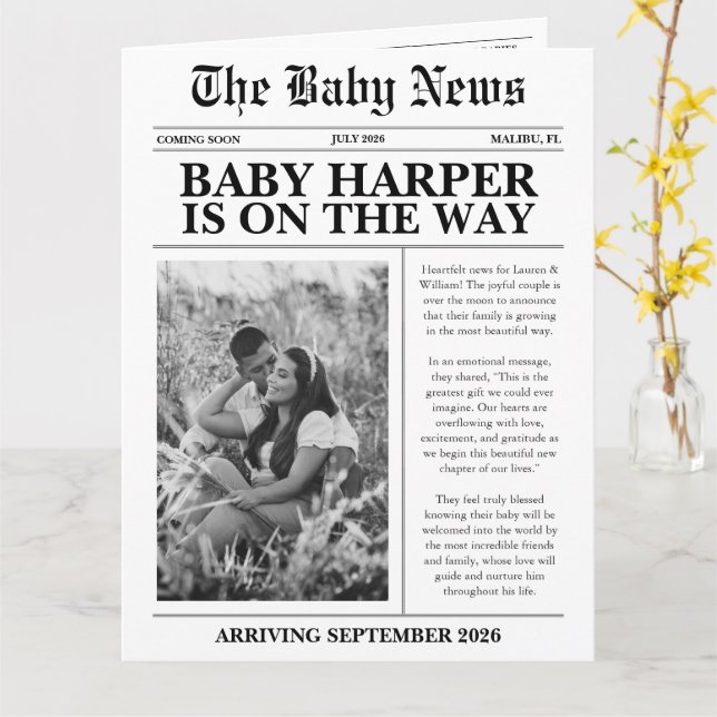 Carte Baby shower de journal photo moderne (Fleur jaune)