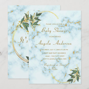 Carte Baby shower de Marbre blanc d'or de luxe Invitatio