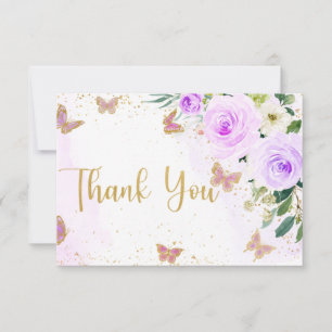 Carte Baby shower de Merci à papillon floral lavande