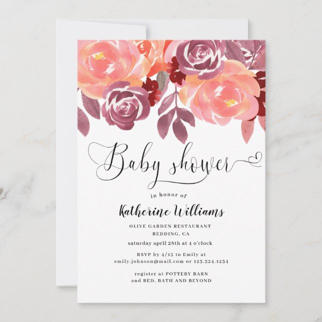 Carte baby shower de pivoines rustiques (Devant)