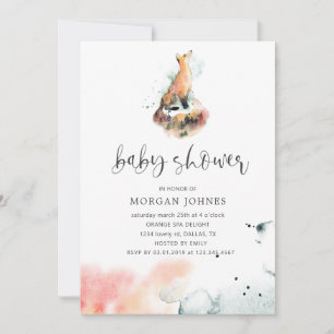 Carte baby shower de renard mystique aquarelle Invitatio