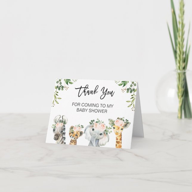 Carte Baby shower de Safari Floral rose Merci pliant  (Devant)
