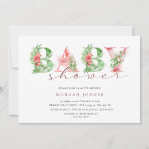 Carte Baby shower de script floral aquarelle