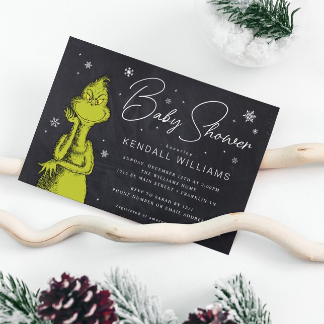 Carte Baby shower de tableau noir Grinch (Créateur téléchargé)