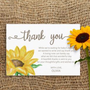 Carte Baby shower de tournesol aquarelle merci