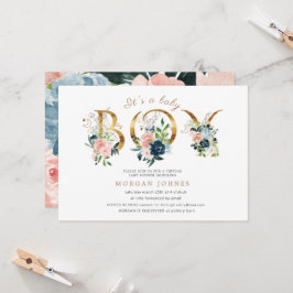 Carte baby shower d'écriture d'or floral de minuit