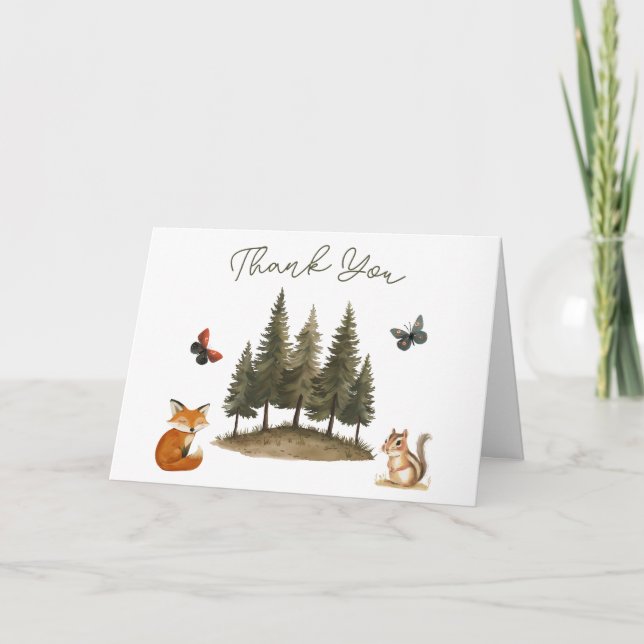 Carte Baby shower des animaux forestiers de bois Merci (Devant)