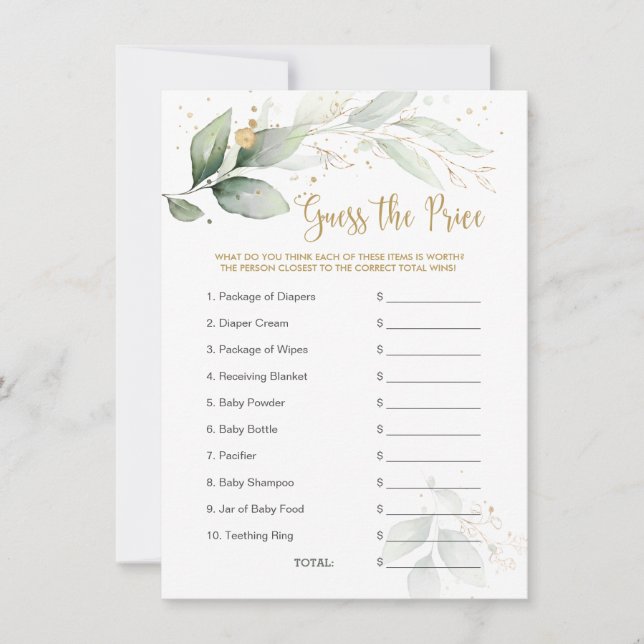 Carte Baby shower Devinez le prix Jeu de verdure Foliage (Devant)