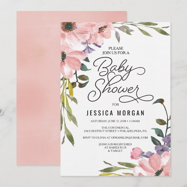Carte Baby shower d'invitation au Baby shower de t (Devant / Derrière)