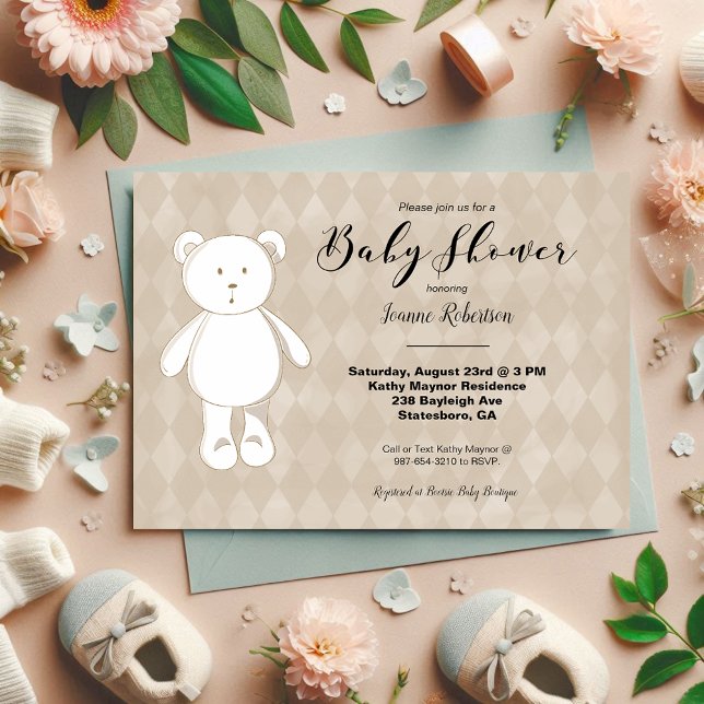 Carte Baby shower d'ours en peluche mignon | Jacquard Ta (Créateur téléchargé)