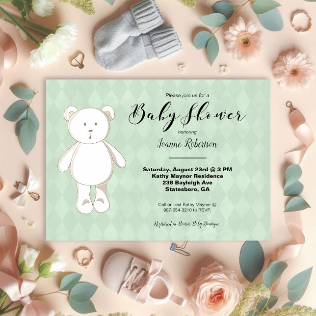 Carte Baby shower d'ours en peluche mignon | Jacquard ve (Créateur téléchargé)