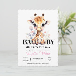 Carte Baby shower EDITABLE Fille girafe