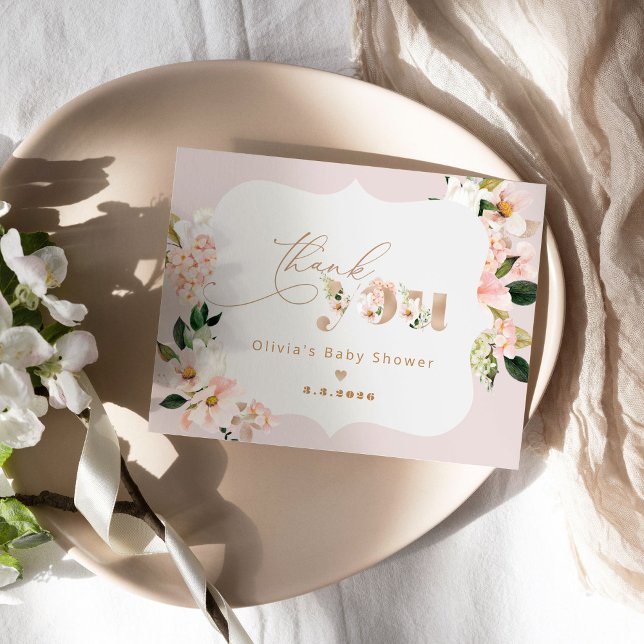 Carte Baby shower élégant et floral rose vif merci (Créateur téléchargé)