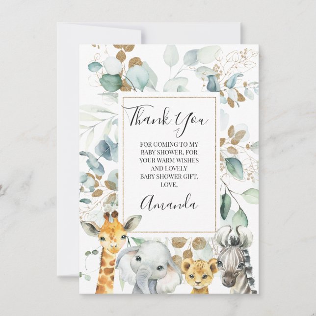 Carte Baby shower Eucalyptus Gold Safari Animaux (Devant)