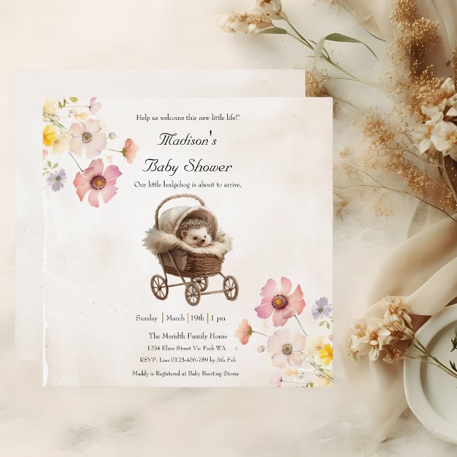 Carte Baby shower Fleur sauvage pour bébé victorien (Créateur téléchargé)