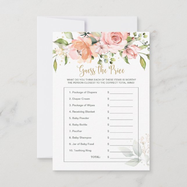 Carte Baby shower Floral devine le jeu du prix (Devant)