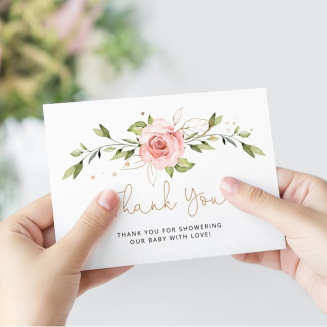 Carte Baby shower floral or roux merci (Créateur téléchargé)