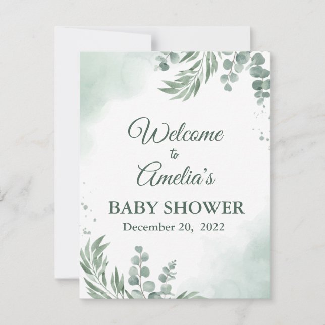 Carte Baby shower Floral Vert Sage Affiche de bienvenue  (Devant)