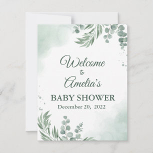 Carte Baby shower Floral Vert Sage Affiche de bienvenue 