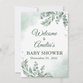 Carte Baby shower Floral Vert Sage Affiche de bienvenue 