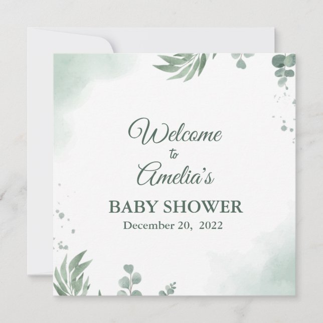 Carte Baby shower Floral Vert Sage Affiche de bienvenue  (Devant)