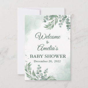 Carte Baby shower Floral Vert Sage Affiche de bienvenue 