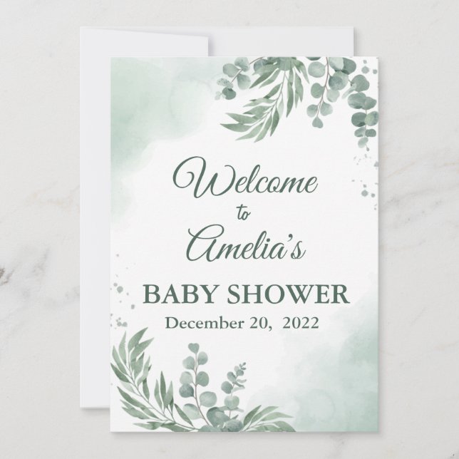 Carte Baby shower Floral Vert Sage Affiche de bienvenue  (Devant)