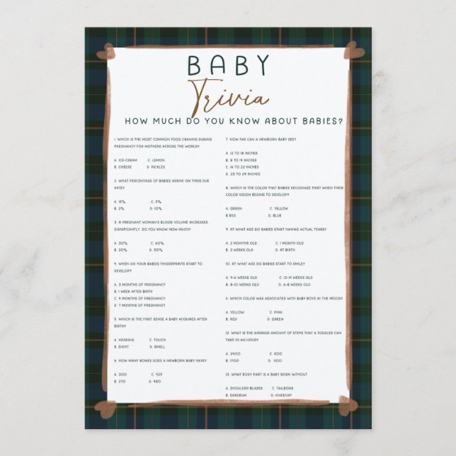 Carte Baby Shower Game – Baby Trivia (Devant)