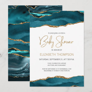Carte Baby shower Géode d'âge Turquoise Blue Gold