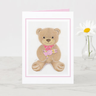 Carte Baby Shower Girl Teddy Bear Folded Greeting Card