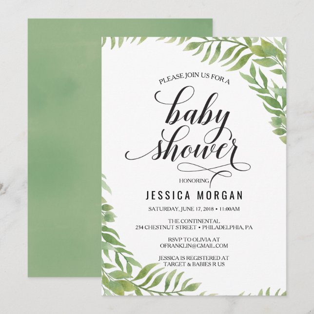 Carte Baby shower Invitation Baby shower vert (Devant / Derrière)