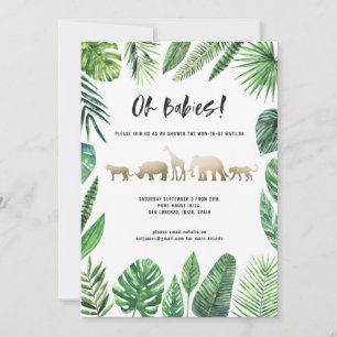 Carte Baby shower jumeau feuillage tropical et animaux d