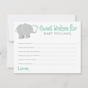 Carte Baby shower moderne à la menthe et gris éléphant s