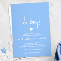 Carte baby shower moderne bleu oh garçon, petit co